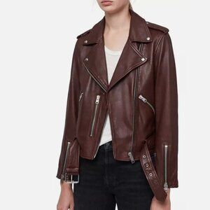 ALLSAINTS Women’s Balfern Leather Moto Biker Jacket Oxblood Red 10 US $529+